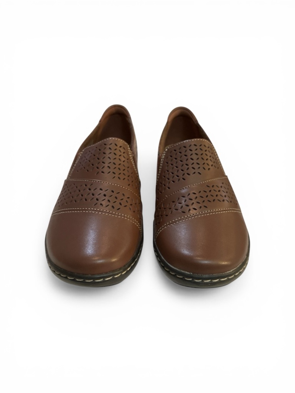 Clarks Cora Drift Brown Leather Slip-On Women’s Size 9M Perforated Comfort Flats